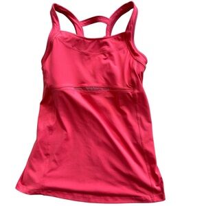 Athleta Double Take Tank Top Coral Pink Size S Built In Bra Back Pockets